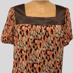 Rust Brown Orange Worthington Blouse Cute Neck & Sleeves Detail Size Large Flowy